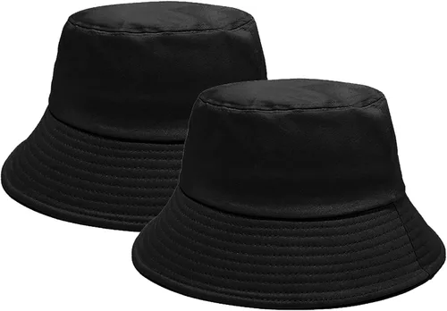 Vista 7 de PFFY 2 Packs Bucket Hat for Women Men Cotton Hats Sun Beach Fishing Cap 2 paquetes negro (reversible)