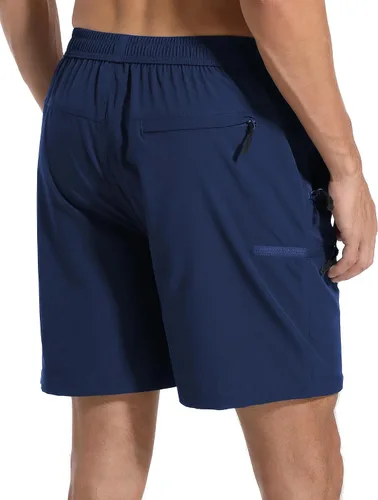 Vista 2 de Kuenlun Top Pantalones cortos deportivos para hombre, de secado rápido, con bolsillos con cremallera, para correr, senderismo, deportes, 7 pulgadas