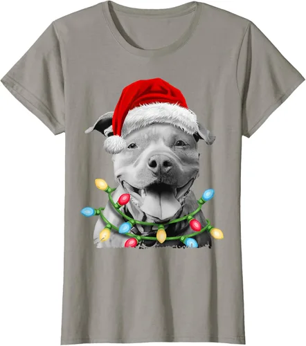Vista 73 de Pit Bull Santa - Camiseta de perro con luces para árbol de Navidad para niños, Negro, S