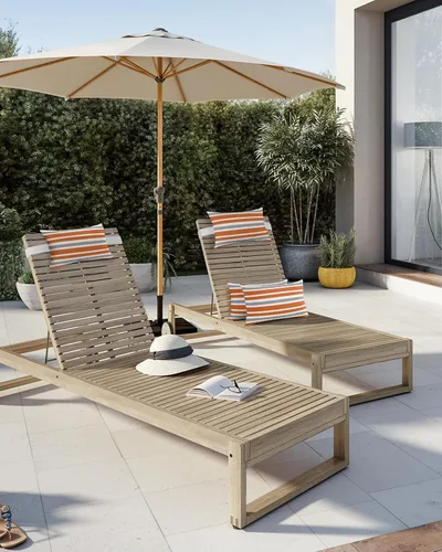 Vista 5 de T&H XHome Almohada de exterior para tumbona, diseño geométrico simple de rayas, impermeable, almohada lumbar con correa elástica ajustable