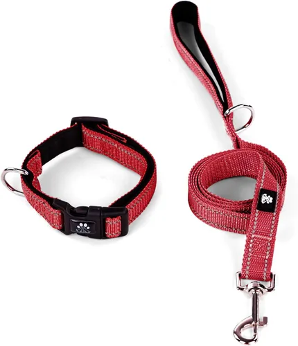 Vista 10 de IVY&LANE Juego de collar y correa reflectante para perro, collares de perro acolchados de neopreno ajustable para cachorros, collar de nailon