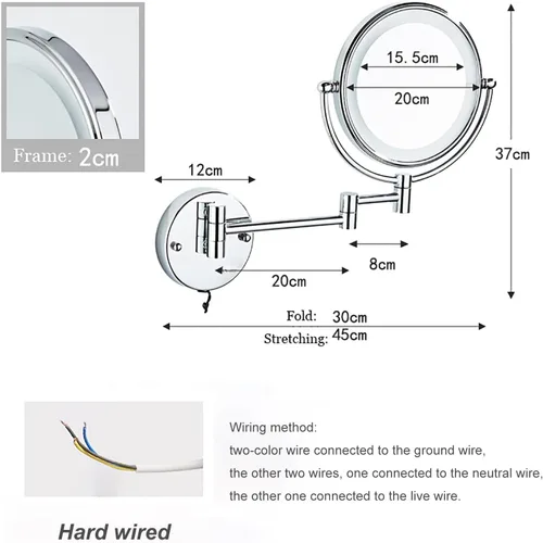 Vista 5 de KEYQEEN Espejo de maquillaje LED con luces, espejo de aumento de doble cara 1X/10X, espejo de aumento negro cableado montado en la pared giratorio