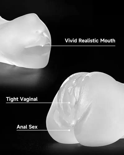 Vista 5 de Masturbador masculino 3 en 1 realista, coño de bolsillo y barra de secado, juguete sexual masculino de doble extremo, lengua en la boca, vagina