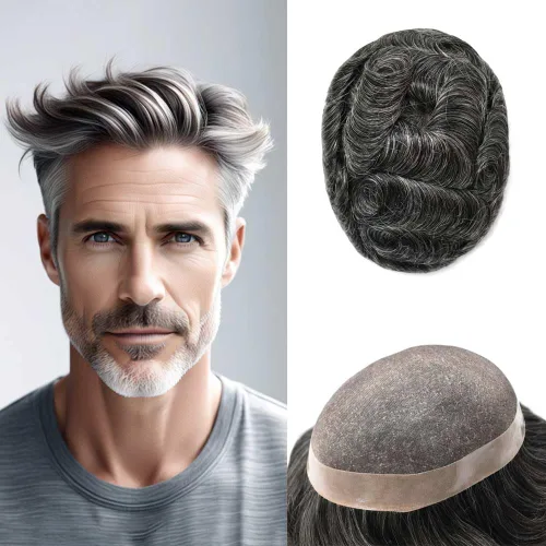 Vista 11 de Durable Fine Mono Toupee Hair Pieces para hombres Sistema de reemplazo de pelo para hombre Toupee pelo humano real protesis capilar para hombre 6x8
