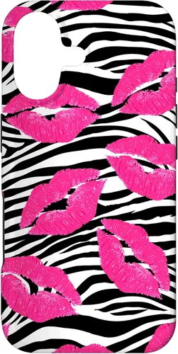 Vista 32 de Funda con estampado de labios de cebra rosa intenso y negro para iPhone 16 McBling