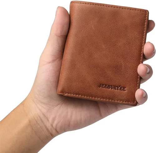 Vista 7 de JEEBURYEE Cartera de piel para hombre con bloqueo RFID y bolsillo frontal delgado para hombre