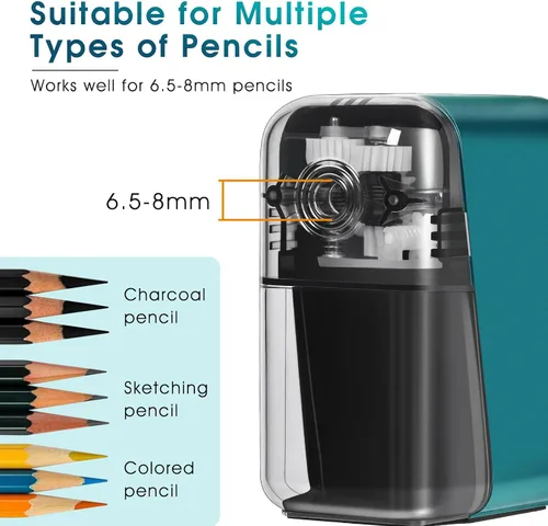 Vista 2 de Sacapuntas manual de manivela para niños, con placa en espiral más fuerte y función de parada automática, sacapuntas de carbón para niños, adultos
