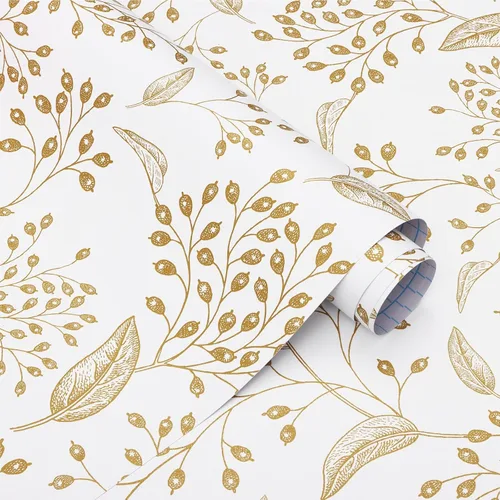 Vista 12 de Heroad Papel Tapiz Autoadhesivo Despegar y Pegar Negro Papel de Contacto Floral Dorado Papel Tapiz Moderno Boho Removible Papel de Contacto