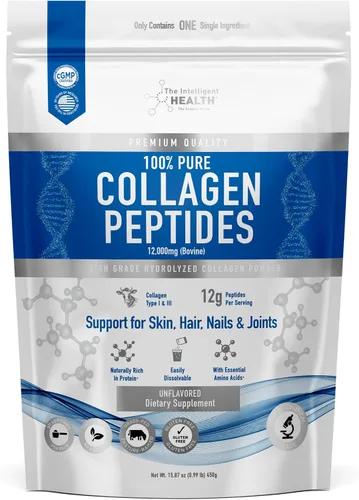 Vista 11 de The Intelligent Health - Péptidos de colágeno hidrolizado en polvo, alimentados con pasto, alto en proteínas, sin sabor, libres de gluten, apto