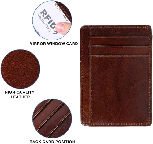 Vista 4 de plplaaoo RFID Blocking, Card Holder,Anti theft Wallet Money Bag Cowhide Credit Card Holder Purse Male,High Definition Transparent Card Slot,Credit