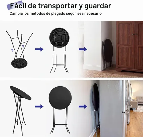 Vista 4 de Byliable Mesa de cóctel redonda de 24 pulgadas, mesa de bistró plegable de altura alta con patas extraíbles, plástico portátil para interiores