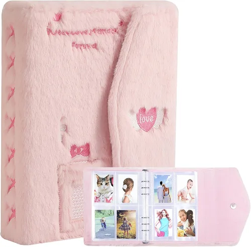 Vista 9 de Carpeta A5 Kpop - Álbum de fotos de felpa con 20 fundas interiores de 3 pulgadas para álbum de fotos en hojas sueltas, rellenable, 6 anillos, Negro