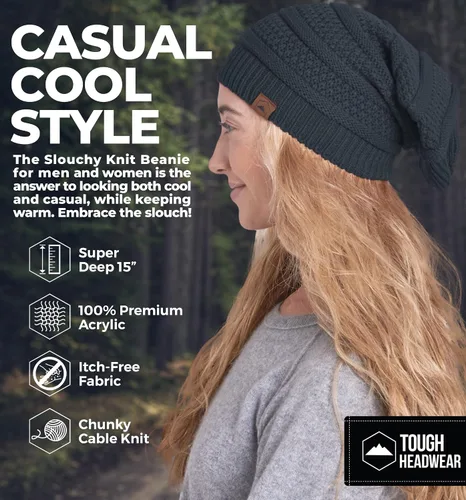 Vista 44 de Slouchy Cable tejido Gorro de lana por Tough Headwear – Gorro de lana de gran tamaño Sombreros Gorros Graves Sombreros Para Hombres y Mujeres