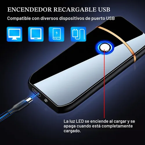 Vista 3 de Encendedor Electrónico, Encendedor Eléctrico, Encendedor Inteligente Recargable USB, Encendedores Geniales Portátil Encendido de Doble Cara Negro