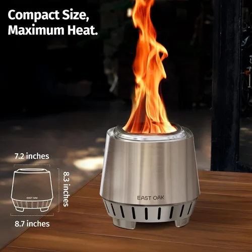 Vista 7 de East Oak Fuoco - Fogón de Mesa Sin Humo Bandeja de Cenizas 3 en 1 Fogón Portátil para Madera y Pellets Acero Inoxidable Quema 120% Más