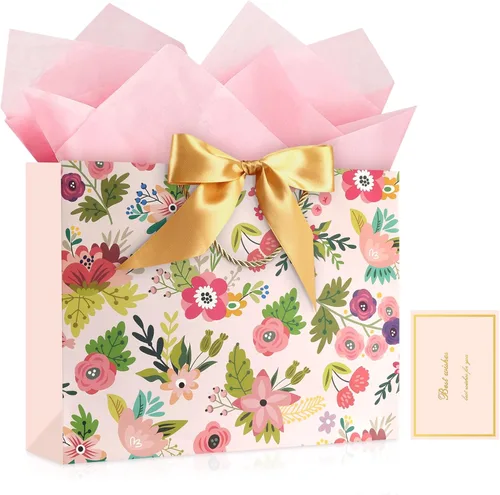 Vista 27 de JMANNI Bolsas de regalo, 3 piezas de tamaño mediano con cinta de lazo, bolsa de regalo de papel portátil, patrón de mármol, para cualquier ocasión