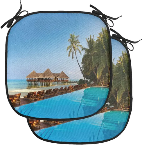 Vista 157 de Lunarable Cojín para silla costera, diván del desierto, descanso solitario, vacaciones, tropical, resort playa, ocio, asiento acolchado para cocina