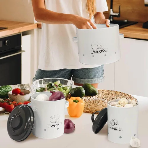 Vista 4 de SOTECH Juego de 3 contenedores de almacenamiento de papas y cebollas y ajos con tapa, organizador de despensa de cocina y conservador de verduras