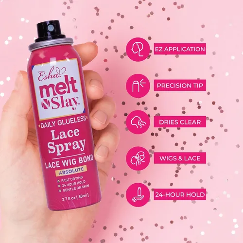 Vista 4 de Esha Melt N Slay - Spray de encaje sin pegamento, fusión y sujeción para pelucas, spray adhesivo de encaje para cerrar pelucas, extensiones, fuerte