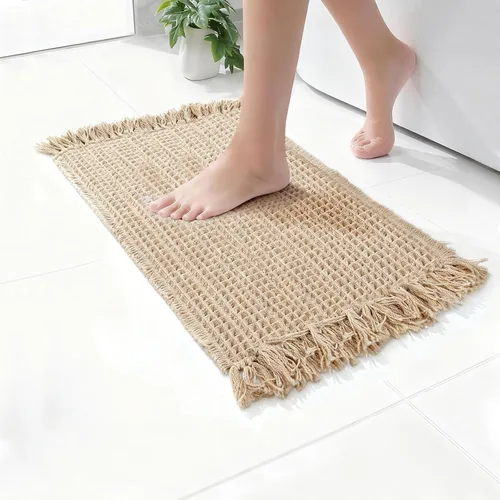 Vista 11 de Tapete de baño con borlas, tapete de baño con borlas, tapete de baño antideslizante para suelo de baño, tapete de baño bohemio ultra suave, tapete