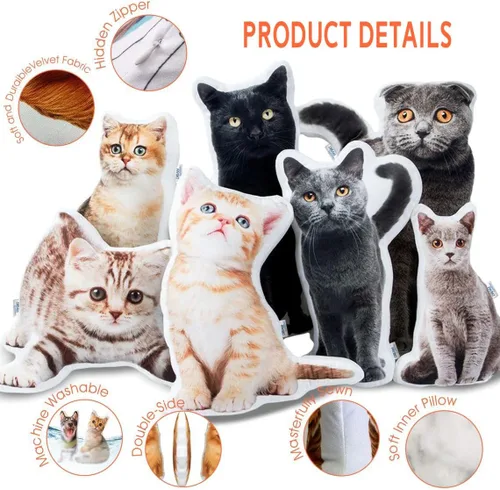 Vista 2 de Almohada personalizada con fotos de mascotas, almohada personalizada con forma de cara de perro y gato, regalos personalizados para los amantes