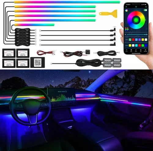 Vista 23 de Tira de luz LED acrílica para interior de automóvil con aplicación inalámbrica, kits de iluminación ambiental RGB Dreamcolor 5 en 1, 16 millones