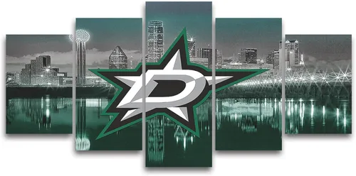 Vista 4 de Póster de estrellas de Dallas para hockey sobre hielo, lienzo deportivo, impresión de arte de pared, decoración del hogar, marco grande, listo