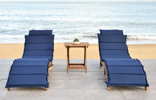 Vista 2 de SAFAVIEH Outdoor Collection Pacifica PAT7020C - Juego de tumbona de 3 piezas con cojín de madera maciza y azul marino Natural/Azul marino