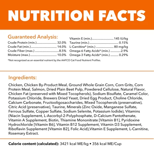 Vista 10 de Comida seca IAMS Proactive Health para gatos adultos con cuidado de bolas de pelo con pollo y salmón, bolsa de 3.5 lb Veterinarian-recommended