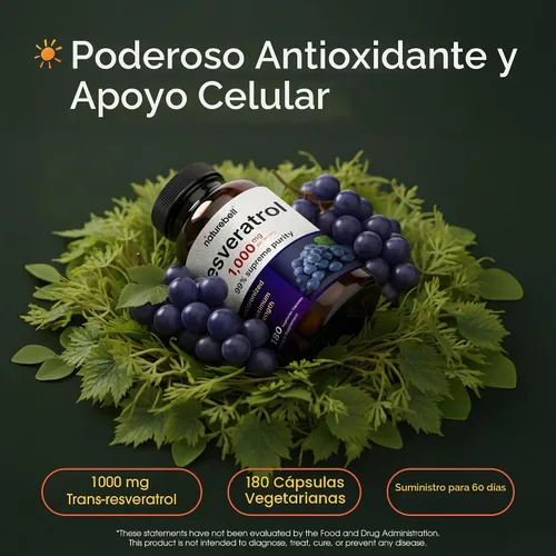 Vista 2 de NatureBell Resveratrol 1,000 mg, 180 cápsulas vegetarianas