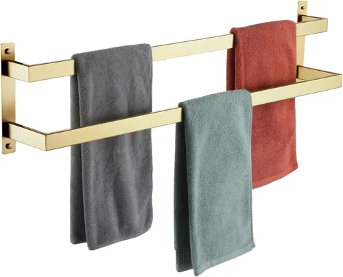 Vista 16 de KOKOSIRI Barras para Toallas de Baño de 2 Niveles Tipo Escalera Dorado Cepillado Rieles para Toallas de 24 Pulgadas Soportes para Toallas Montados