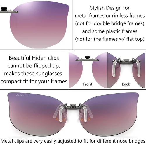 Vista 3 de CAXMAN Lentes de sol con clip de ojo de gato para mujer, lentes polarizados, ajuste compacto, no se levantan