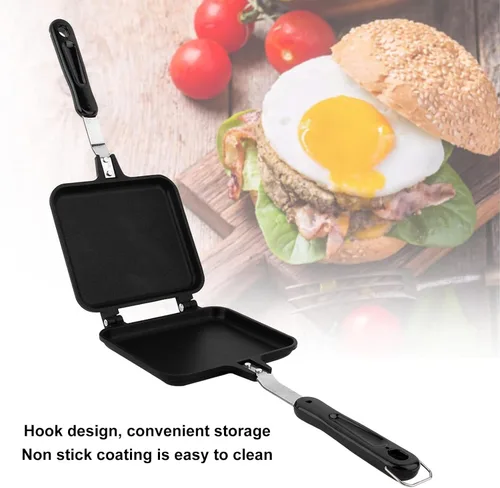 Vista 5 de Zerodis Sartén de doble cara antiadherente, sartén abatible para desayuno, sandwichera con placa de parrilla de hierro fundido, prensa Panini