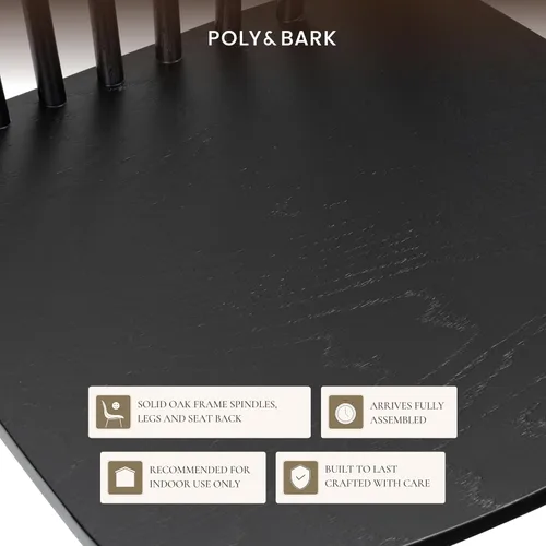 Vista 5 de Poly & BARK Ligna Taburete de mostrador en negro – Taburete inspirado en mediados de siglo con respaldo de husillo esculpido – Marco de roble