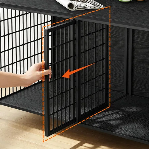 Vista 7 de MAHANCRIS Mueble de jaula para perros para 2 perros, perrera de 43.3 pulgadas con divisor extraíble, muebles para perros resistentes y resistentes