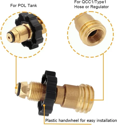Vista 2 de Adaptador de tanque de propano de ajuste universal Hooshing con llave para convertir POL a QCC1 Heavy Duty Brass Propane Converter, LP Tank
