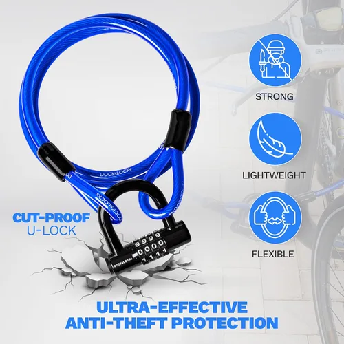 Vista 2 de DocksLocks - Juego de candado de cable de seguridad (5 a 25 pies de longitud) con bloqueo en U, 5 pies Anti-Theft Protection, 10mm Looped Ends