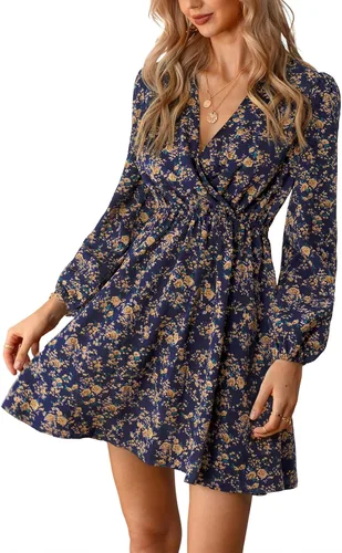 Vista 9 de CUPSHE Mini vestido floral con volantes, manga campesina, vestido de otoño, casual, vacaciones Negro