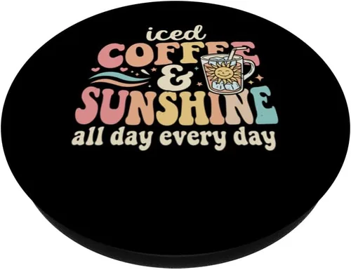Vista 2 de Iced Coffee and Sunshine Funny Summer PopSockets Adhesive PopGrip