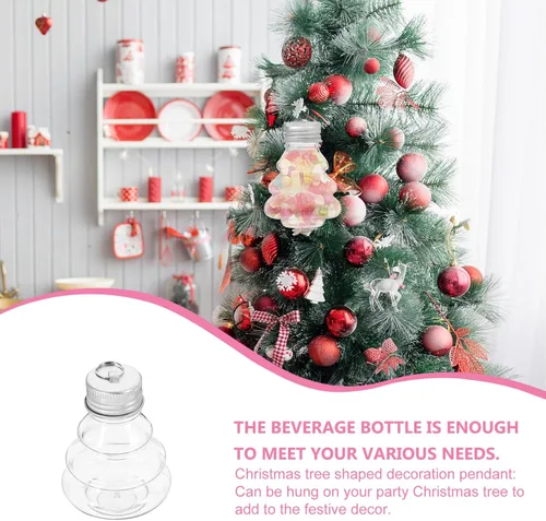 Vista 2 de HOMSFOU 10 botellas de caramelo con forma de árbol de Navidad con tapas plateadas, recipientes rellenables para mascotas para golosinas navideñas