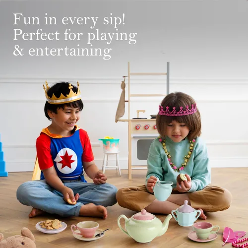 Vista 3 de Rosanna Juego de té de porcelana para niños, 11 onzas líquidas, juego de fiesta de té en miniatura para niñas, servicio para 4, divertido
