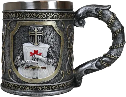 Vista 2 de Ebros Gift Taza de 15 oz con diseño de pergamino escudo de armas medieval Templario Cruzado Cruzado de los Caballeros de la Cruz Taza de café