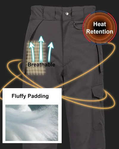 Vista 4 de CREATMO US Pantalones de nieve para hombre, baberos de esquí, impermeables, aislados, para invierno y snowboard