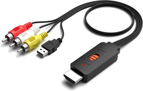 Vista 10 de Convertidor RCA macho a HDMI, adaptador compuesto CVBS AV a HDMI, interruptor de salida Full HD 720P/1080P para DVD, STB, VCR