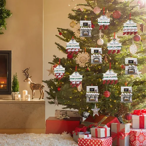 Vista 6 de Adornos de Navidad personalizados para familia de 2, adornos de Navidad familiares personalizados con nombres, decoraciones de Navidad