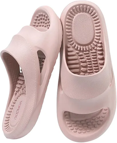 Vista 7 de Pantuflas de masaje para mujeres y hombres, sandalias de ducha con punta abierta, zapatos de verano para casa, para baño, fascitis plantar
