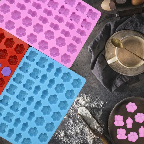 Vista 2 de 3 paquetes de moldes de silicona de grado alimenticio de osito de gomita, molde antiadherente para caramelos, incluye pata para gelatina de gelatina