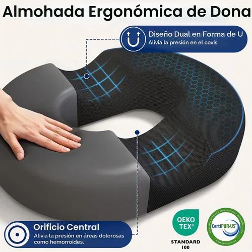 Vista 3 de Cojín de Asiento para Hemorroides en Forma de Dona Negro