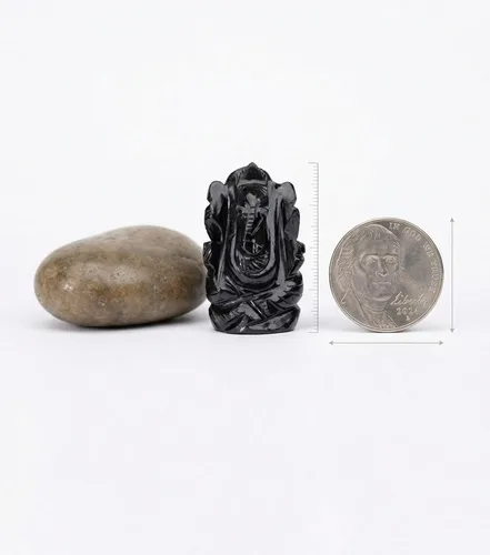 Vista 7 de Escultura de ganesha con piedra preciosa de ágata negra natural, signo de éxito y buena suerte.