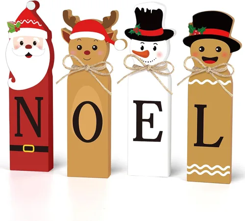 Vista 8 de Decoración de muñeco de nieve de Navidad, letrero de mesa de muñeco de nieve de madera, decoración de bandeja escalonada de invierno para decoración